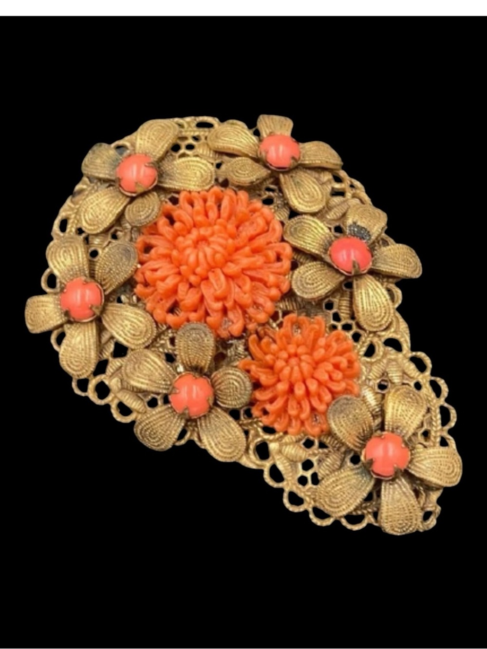 Vintage Coral Celluloid Flower Dress Clip
